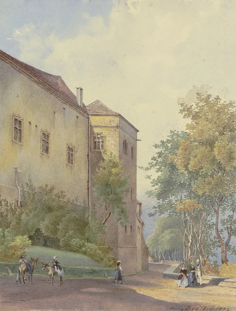 Schlossecke Mit Spaziergangern Wall Art by Georg Von Krieg - High-Resolution Digital Print