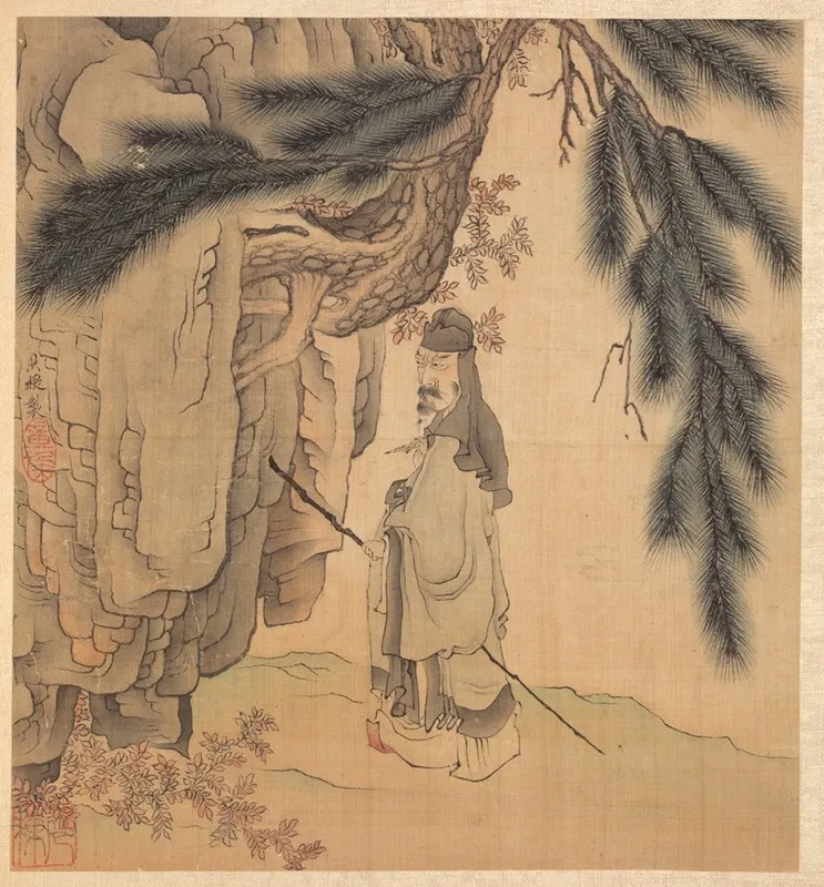 Scholar With Staff And Brush Wall Art by Chen Hongshou - High-Resolution Digital Print