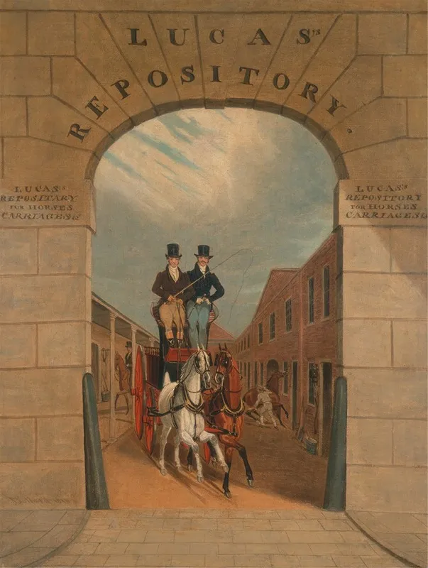 Schooling A Pair In A Brake At Lucass Yard Clerkenwell Wall Art by James Pollard - High-Resolution Digital Print