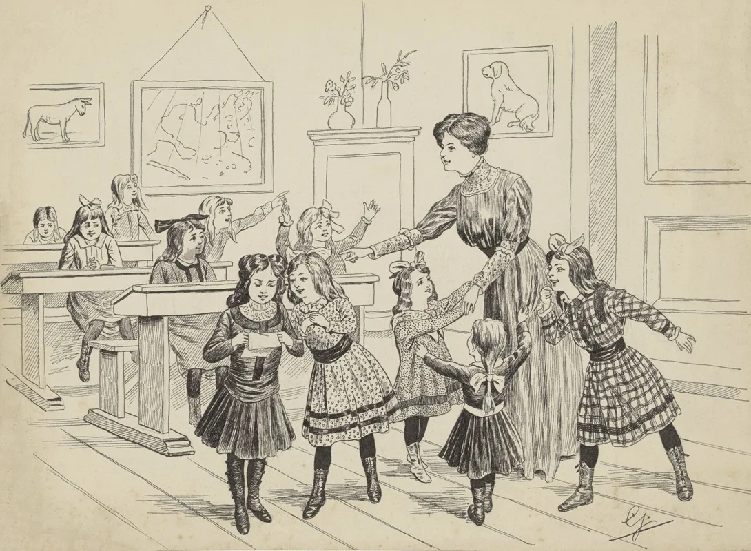 Schoolklas Met Meisjes En Een Onderwijzeres Wall Art by Johan Georg Gerstenhauer Zimmerman - High-Resolution Digital Print