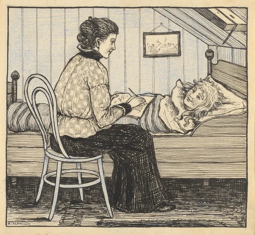 Schrijvende Vrouw Aan Een Bed 2
