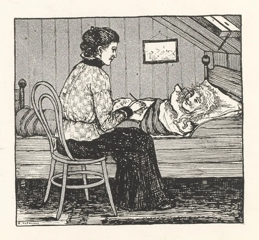 Schrijvende Vrouw Aan Een Bed