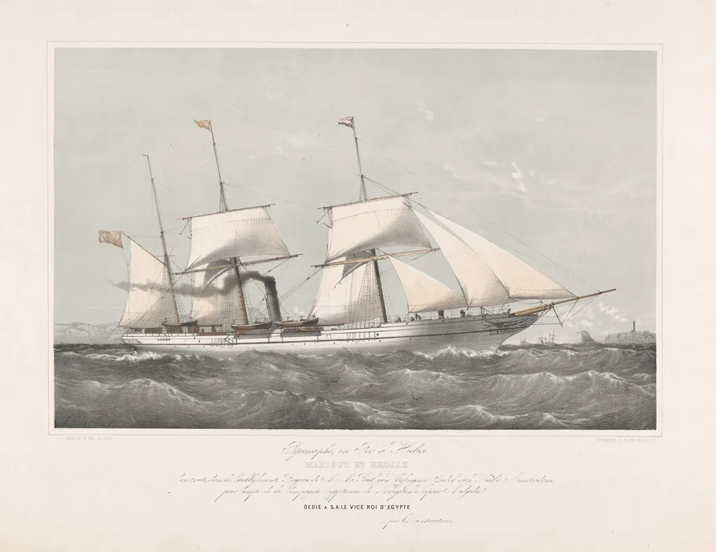 Schroefstoomschip Mariout Et Hedjaz Varend Op Zee Pijroscaphes En Fer A Helice Mariout Et Hedjaz Wall Art by Johan Conrad Greive - High-Resolution Digital Print