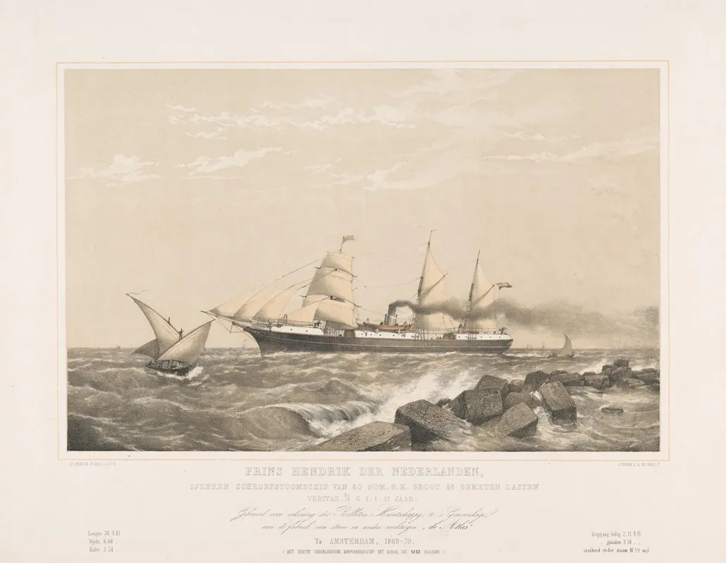 Schroefstoomschip Prins Hendrik Der Nederlanden Varend Op Zee Prins Hendrik Der Nederlanden Wall Art by Johan Conrad Greive - High-Resolution Digital Print