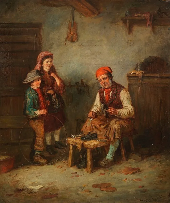 Schuster Mit Zwei Kindern Wall Art by Mark William Langlois - High-Resolution Digital Print