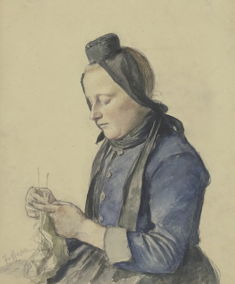 Schwalmer Madchen Strickend
