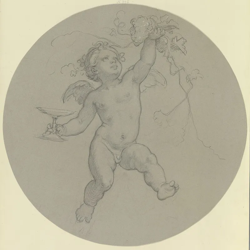 Schwebender Putto Mit Traube Und Trinkschale