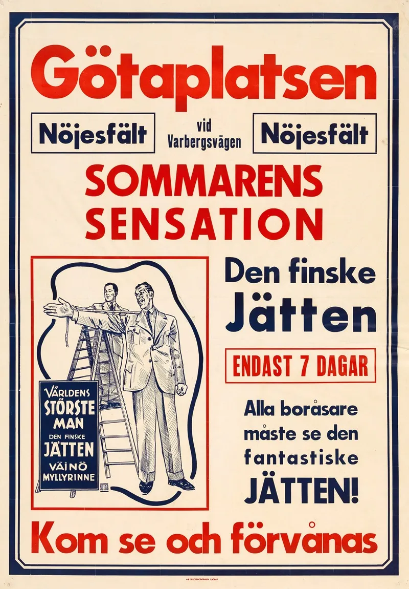 Schwedisches Schriftplakat Zu Einer Schaustellung Des Finnischen Riesen Vaino Myllyrinne Wall Art by Anonymous - High-Resolution Digital Print