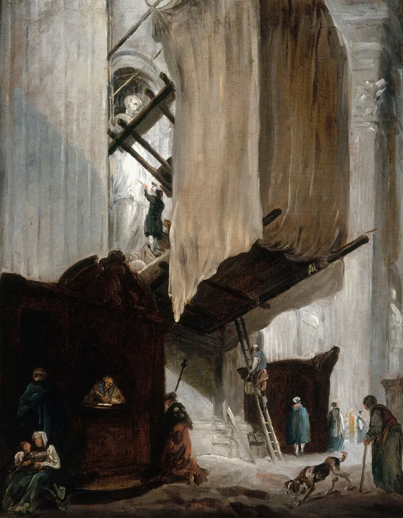 Sculpteur Travaillant A La Statue Dun Saint A Saint Pierre De Rome Wall Art by Hubert Robert - High-Resolution Digital Print
