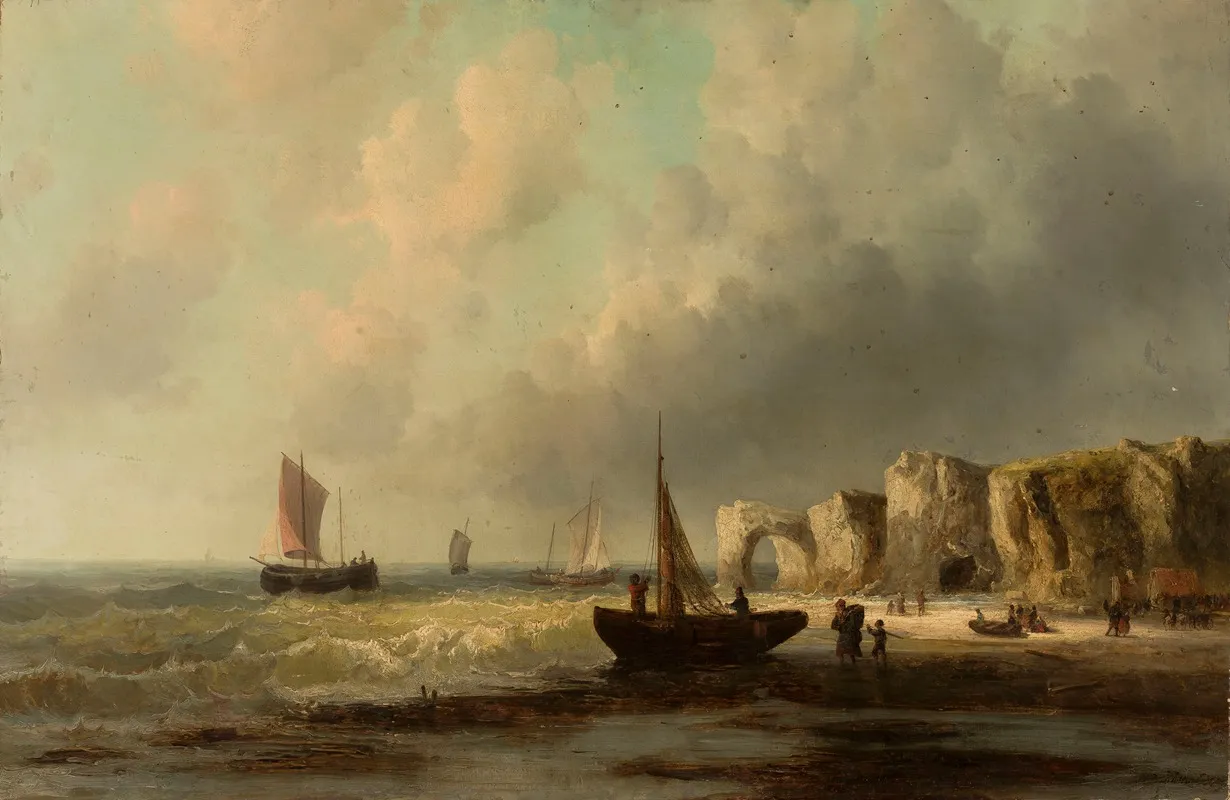 Sea Coast With Fishermen And Boats Wall Art by J. C. B. Füttrig - High-Resolution Digital Print