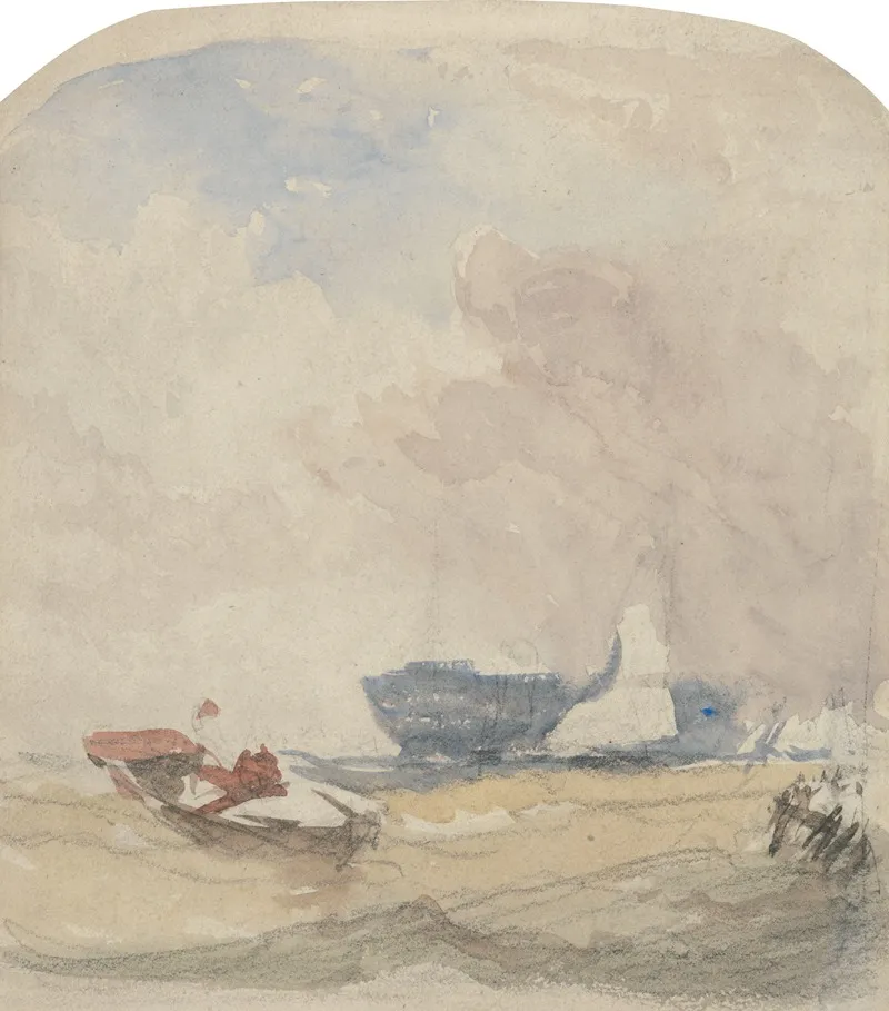 Sea Study With Hulk Sailing Boat And Rowing Boat Wall Art by David Cox - High-Resolution Digital Print