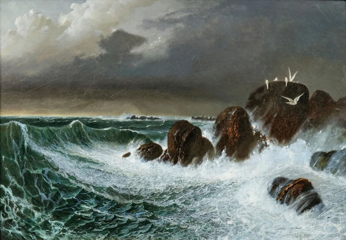 Seagulls In The Storm Wall Art by Octave Penguilly-L'haridon - High-Resolution Digital Print