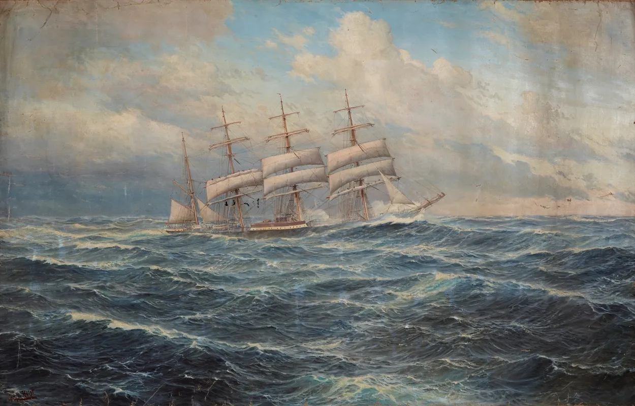 Seascape With A Ship Wall Art by John Holst - High-Resolution Digital Print