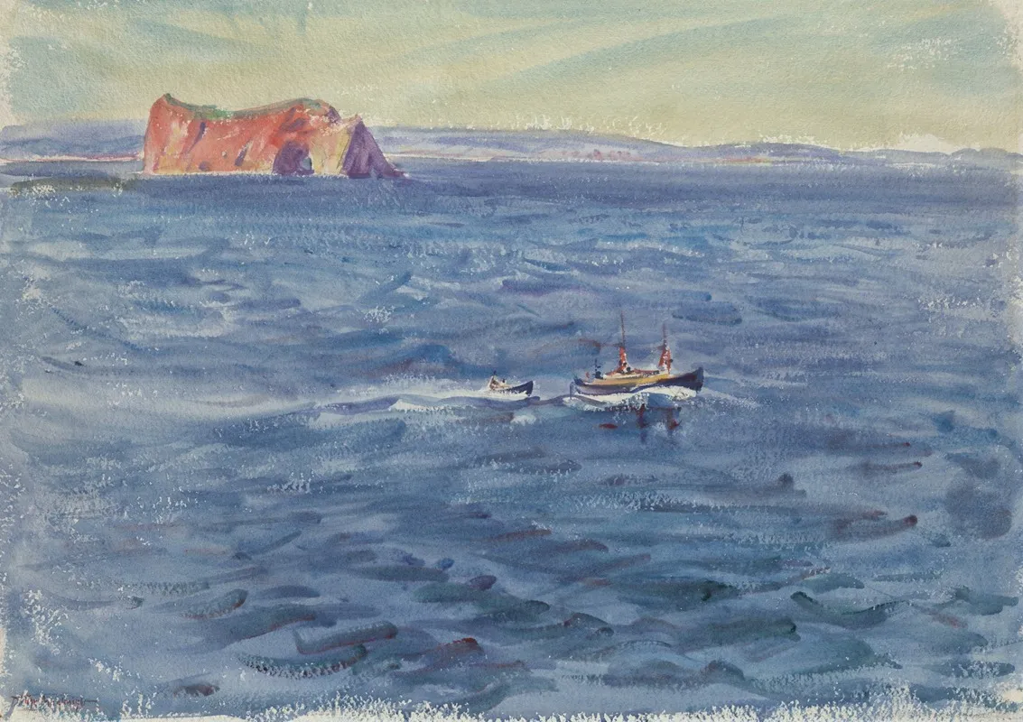 Seascape With Boat And Cliff