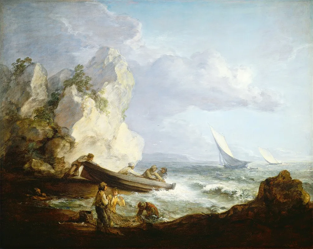 Seashore With Fishermen Wall Art by Thomas Gainsborough - High-Resolution Digital Print