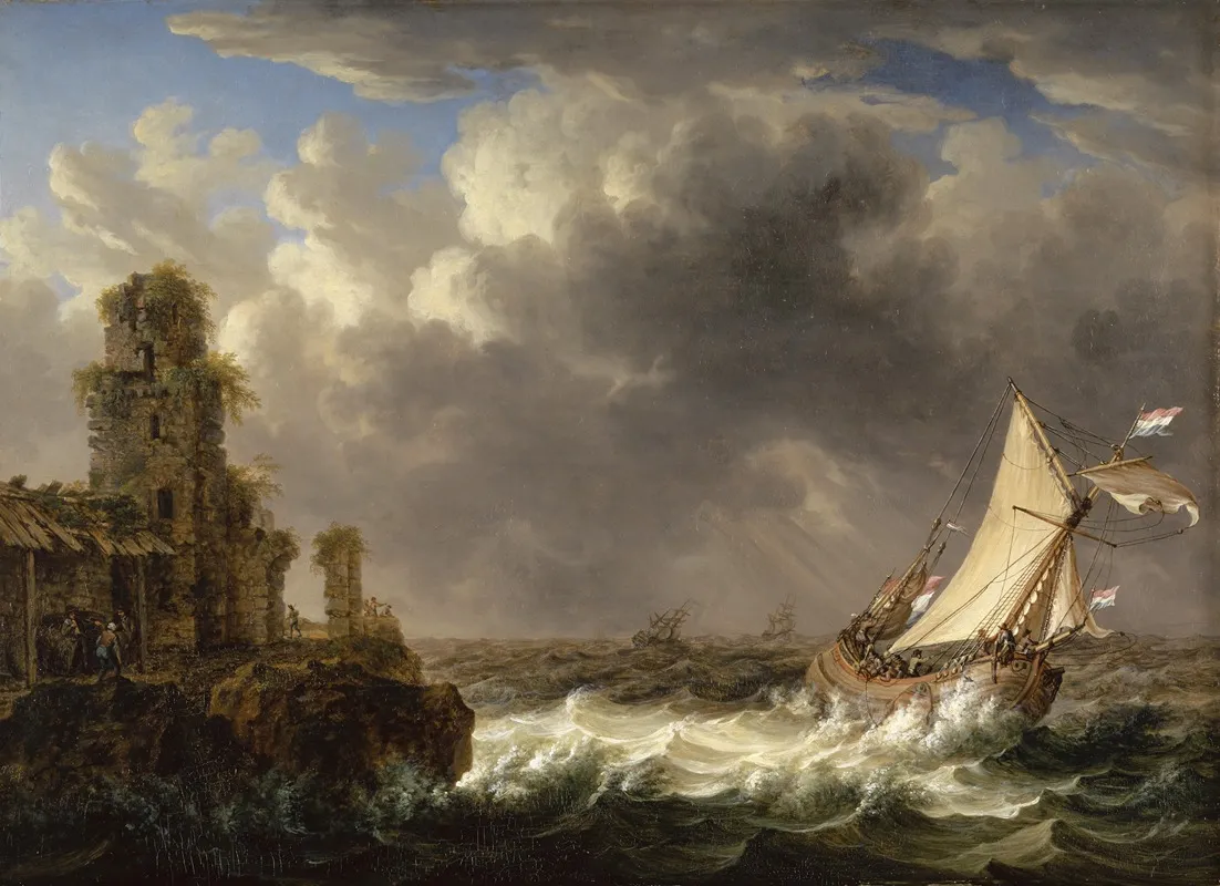 Seashore With Rough Waters Wall Art by Johann Kaspar Huber - High-Resolution Digital Print