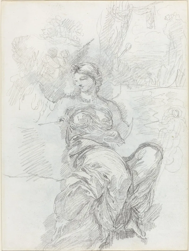 Seated Angel In A Landscape Recto Wall Art by Anicet Charles Gabriel Lemonnier - High-Resolution Digital Print