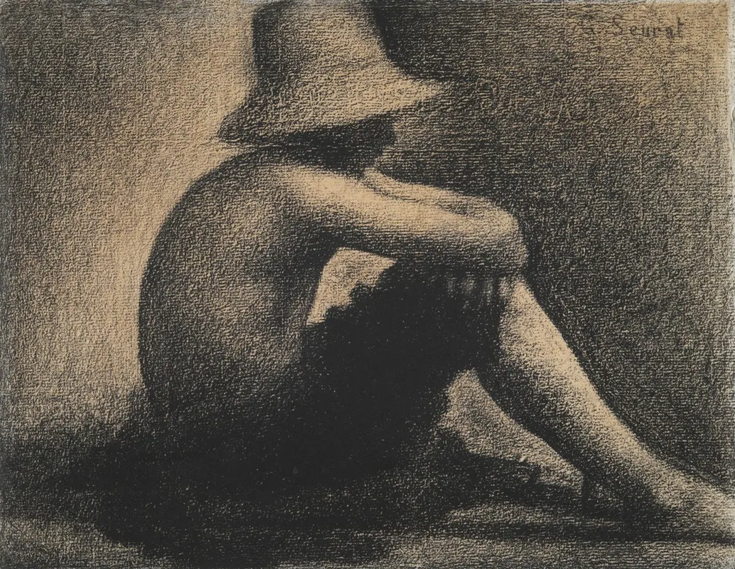 Seated Boy With Straw Hat Study For Bathers At Asnieres Wall Art by Georges Seurat - High-Resolution Digital Print