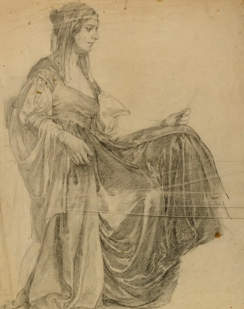 Seated Draped Female Figure Profile