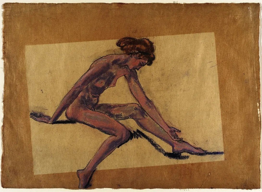 Seated Female Nude In Profile Bending Forward Wall Art by Arthur Bowen Davies - High-Resolution Digital Print
