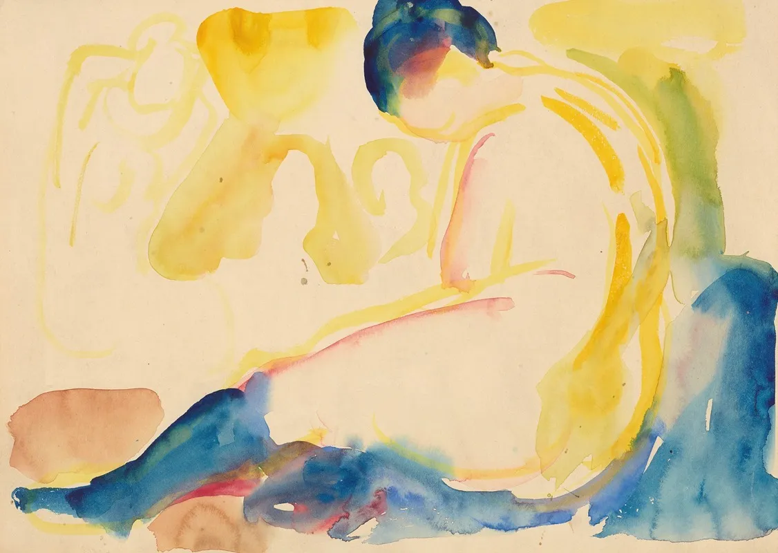 Seated Female Nude With Blue Stockings