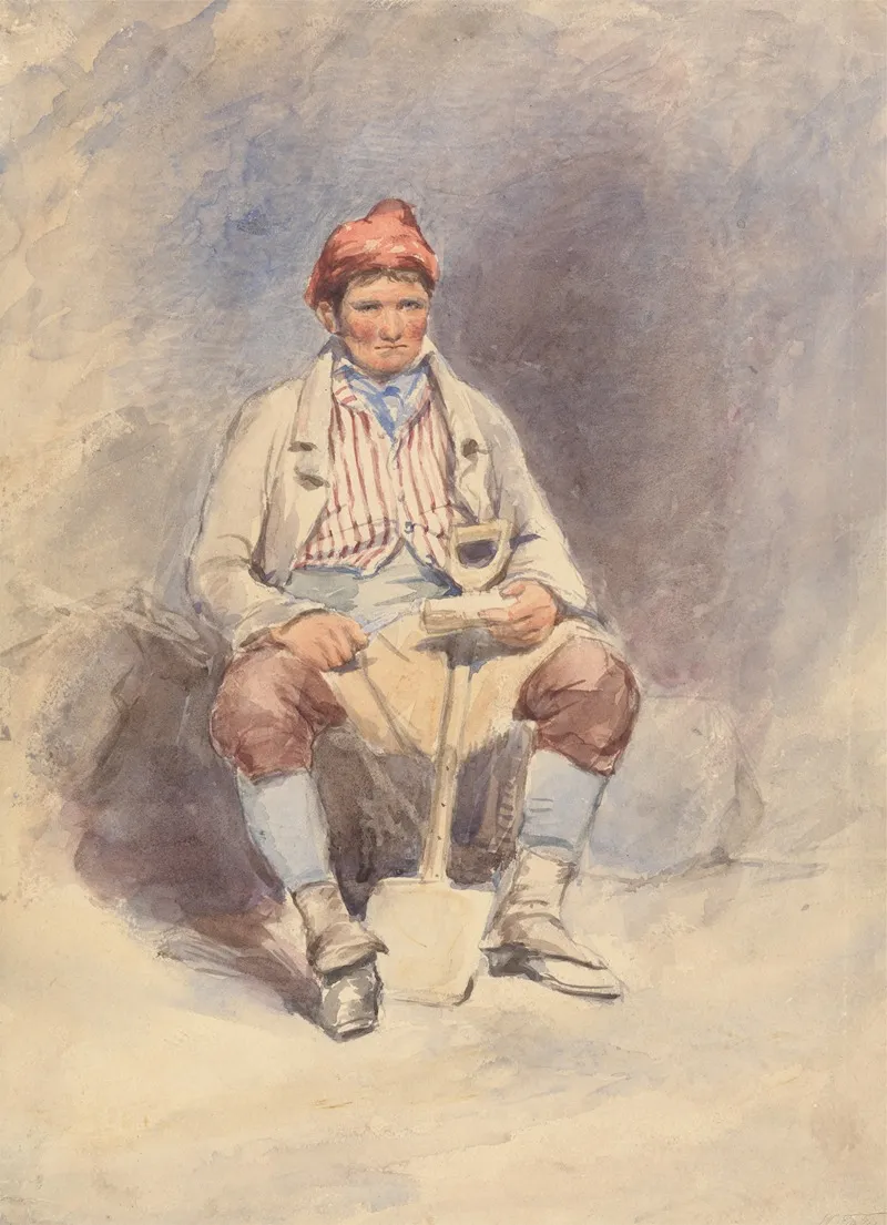 Seated Gardener With A Shovel Wall Art by William Egley - High-Resolution Digital Print