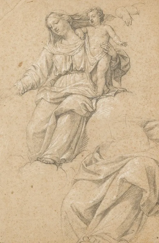 Seated Madonna Turned On The Left And Hanging The Christ Standing With Her Left Hand