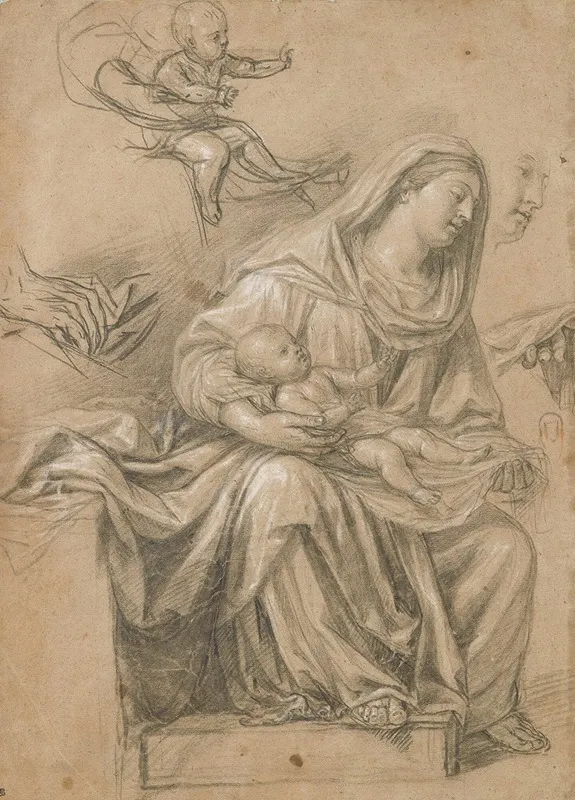 Seated Madonna Turned On The Right Holding The Christ Lying On Her Knees
