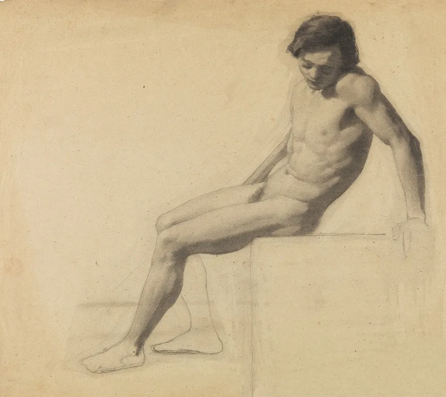 Seated Male Nude 19 Wall Art by Charles Onghena - High-Resolution Digital Print