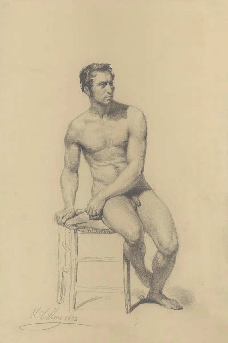 Seated Male Nude 24 Wall Art by Henri Dillens - High-Resolution Digital Print