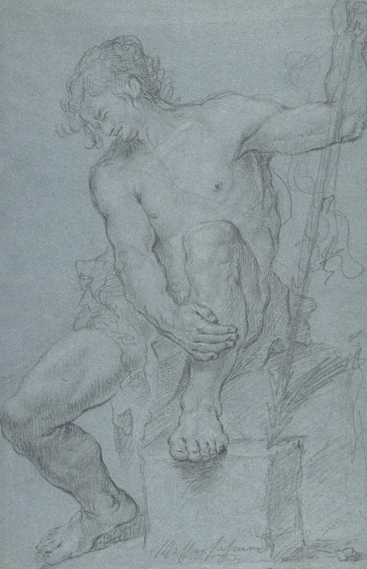 Seated Male Nude Holding A Staff Wall Art by Franz Xaver Messerschmidt - High-Resolution Digital Print