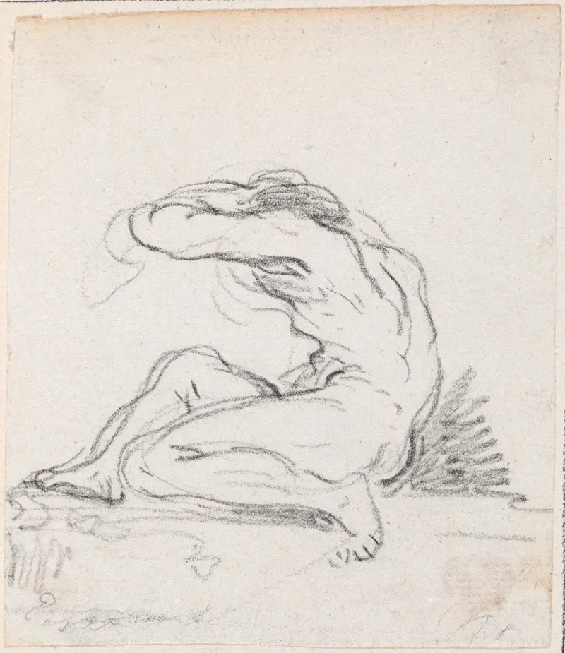 Seated Male Nude With Arm Over Head Seen From The Side Wall Art by Hubert Robert - High-Resolution Digital Print