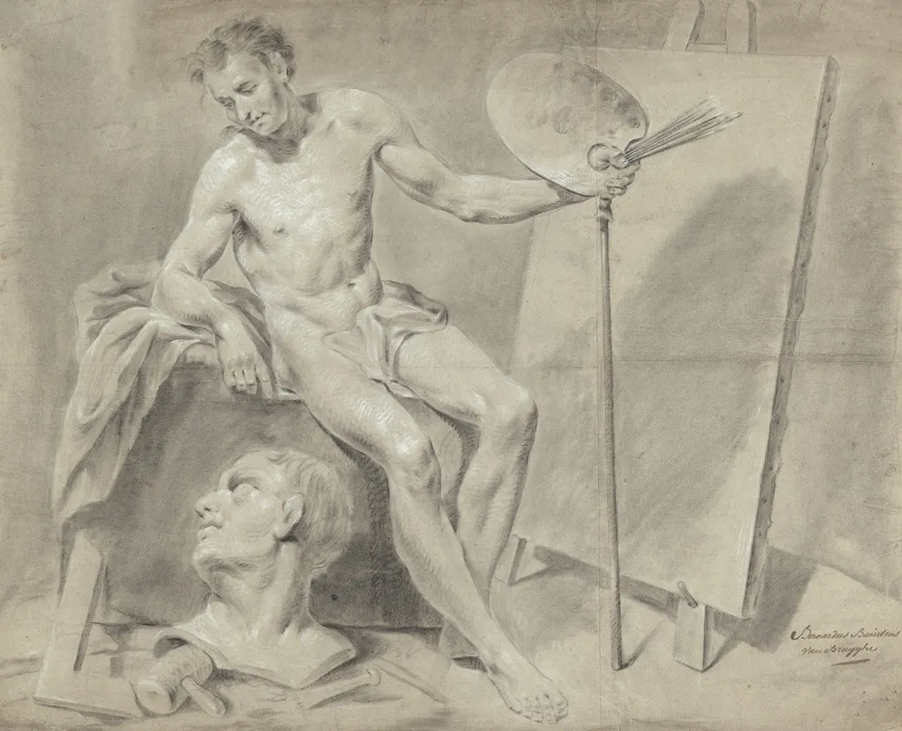 Seated Male Nude With Painters Attributes 2 Wall Art by Bernard Bauwens - High-Resolution Digital Print