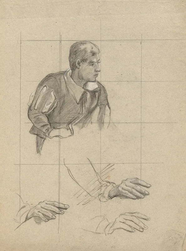 Seated Man And Study Of Hands Sketch For Signing Of The Compact In The Cabin Of The Mayflower Wall Art by Edwin White - High-Resolution Digital Print