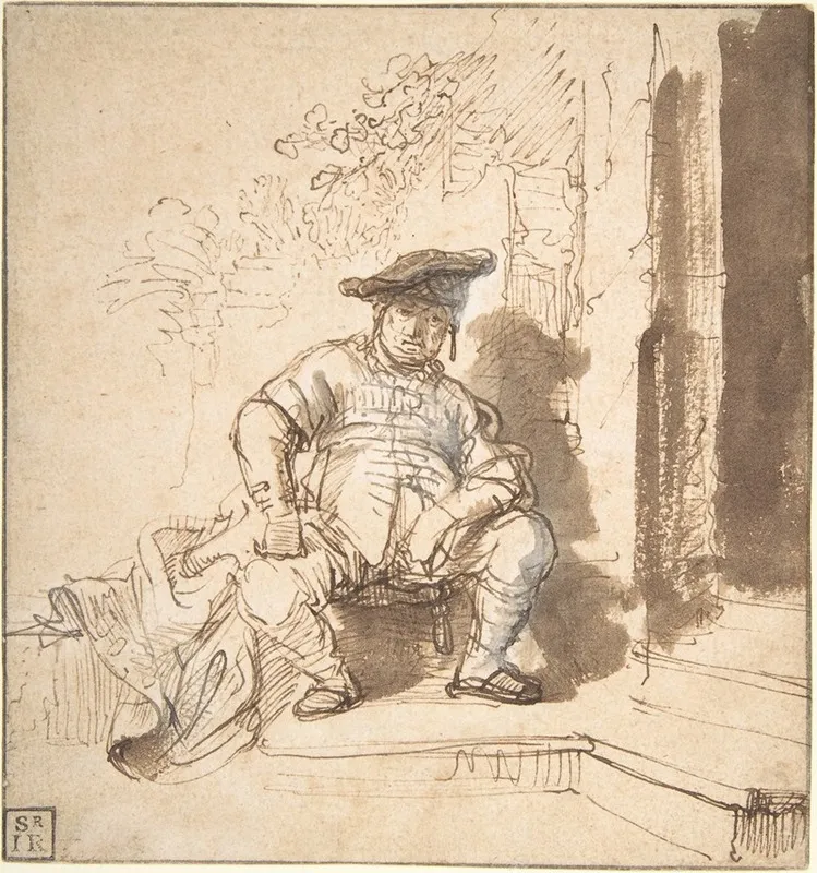 Seated Man Wearing A Flat Cap Wall Art by Rembrandt van Rijn - High-Resolution Digital Print