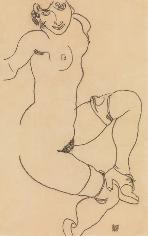 Seated Nude In Shoes And Stockings