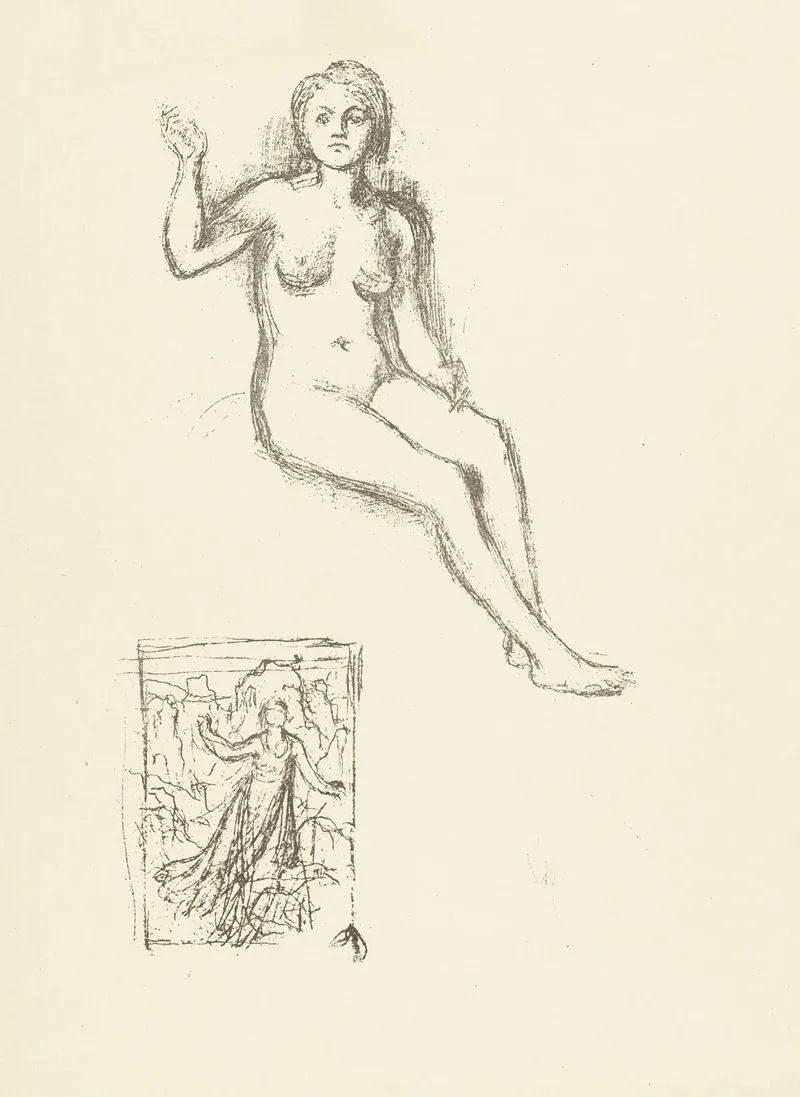 Seated Nude Woman And Woman In Landscape Wall Art by Pierre Puvis de Chavannes - High-Resolution Digital Print