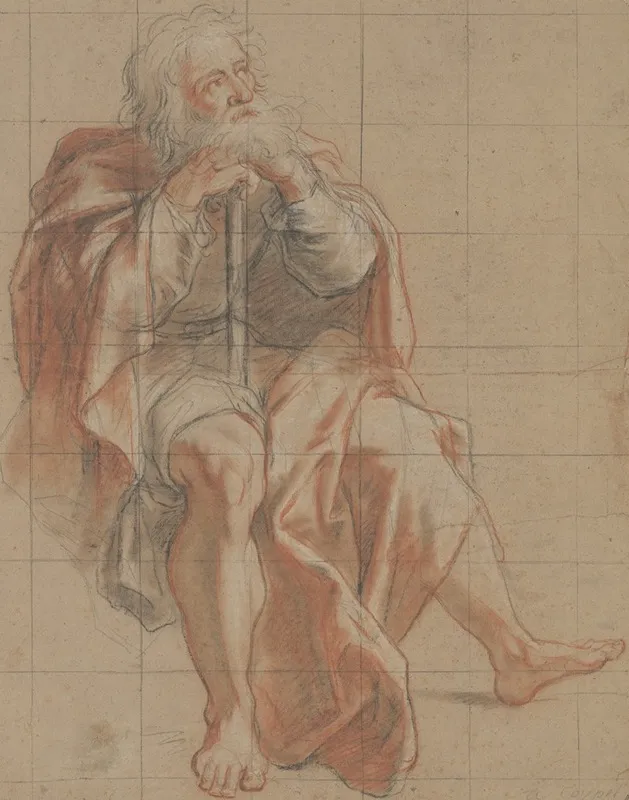 Seated Old Man Holding A Staff