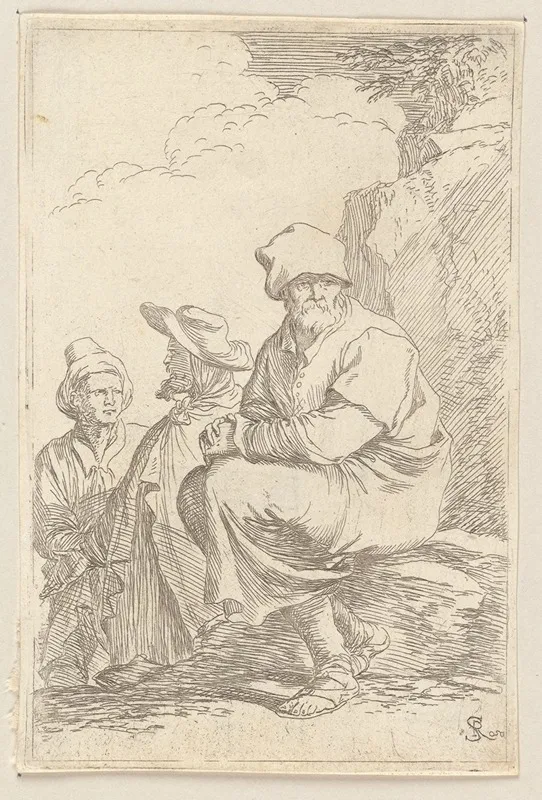 Seated Peasant With Two Other Men