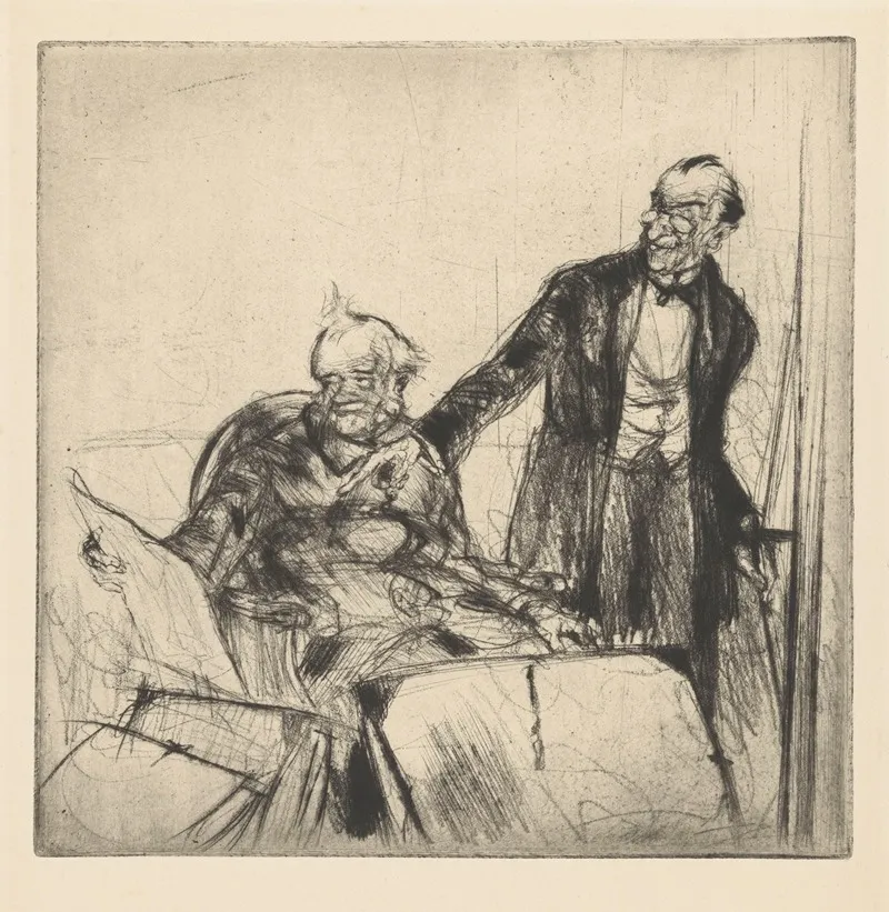 Seated Print Collector Surrounded By Portolios Next To Him A Standing Man by Armand Coussens - High-Resolution Digital Print