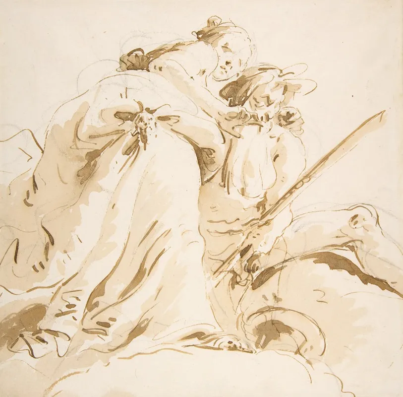 Seated River God And Standing Female Attendant Wall Art by Giovanni Battista Tiepolo - High-Resolution Digital Print
