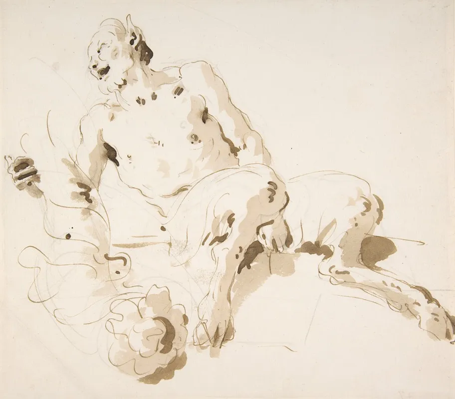 Seated Satyr Holding A Garland 2 Wall Art by Giovanni Battista Tiepolo - High-Resolution Digital Print