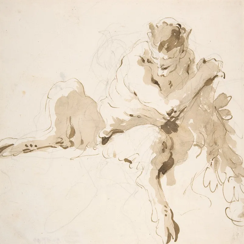 Seated Satyr Holding A Garland Wall Art by Giovanni Battista Tiepolo - High-Resolution Digital Print