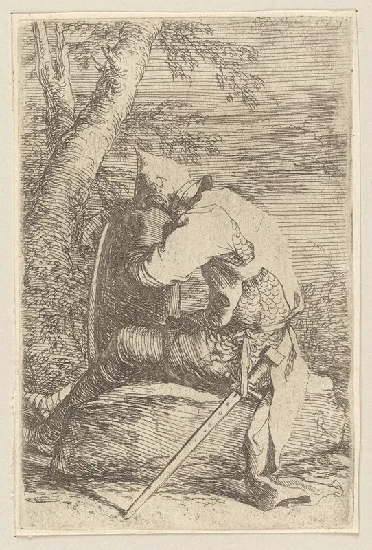 Seated Soldier Leaning On His Shield Wall Art by Salvator Rosa - High-Resolution Digital Print