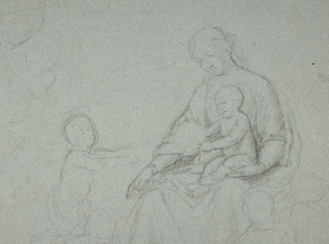 Seated Virgin And Child And Kneeling Child Wall Art by Giovanni Battista Salvi da Sassoferrato - High-Resolution Digital Print
