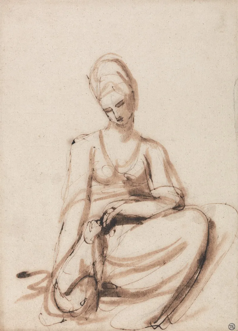 Seated Woman Feeding An Animal Wall Art by George Romney - High-Resolution Digital Print
