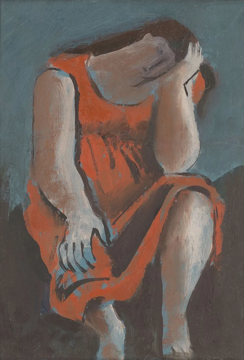 Seated Woman Head On Hand Wall Art by Bernard Meninsky - High-Resolution Digital Print