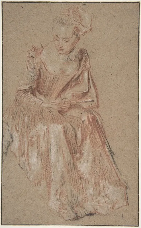 Seated Woman Holding A Fan 2 Wall Art by Jean-Antoine Watteau - High-Resolution Digital Print