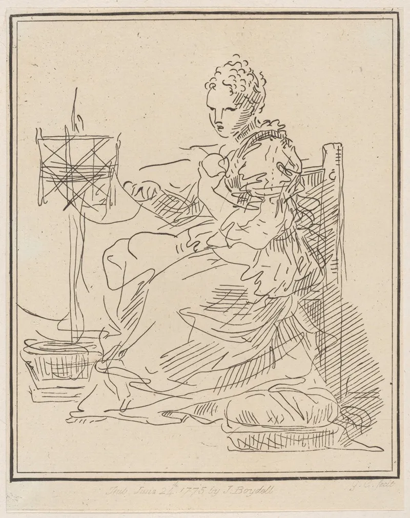 Seated Woman Winding Yarn Wall Art by Giuseppe Canale - High-Resolution Digital Print