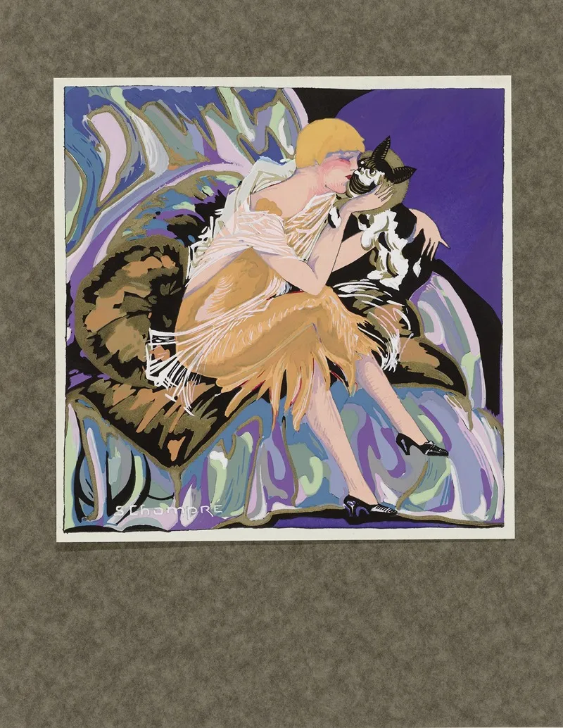 Seated Woman With A Cat 3 Wall Art by S. Chompré - High-Resolution Digital Print